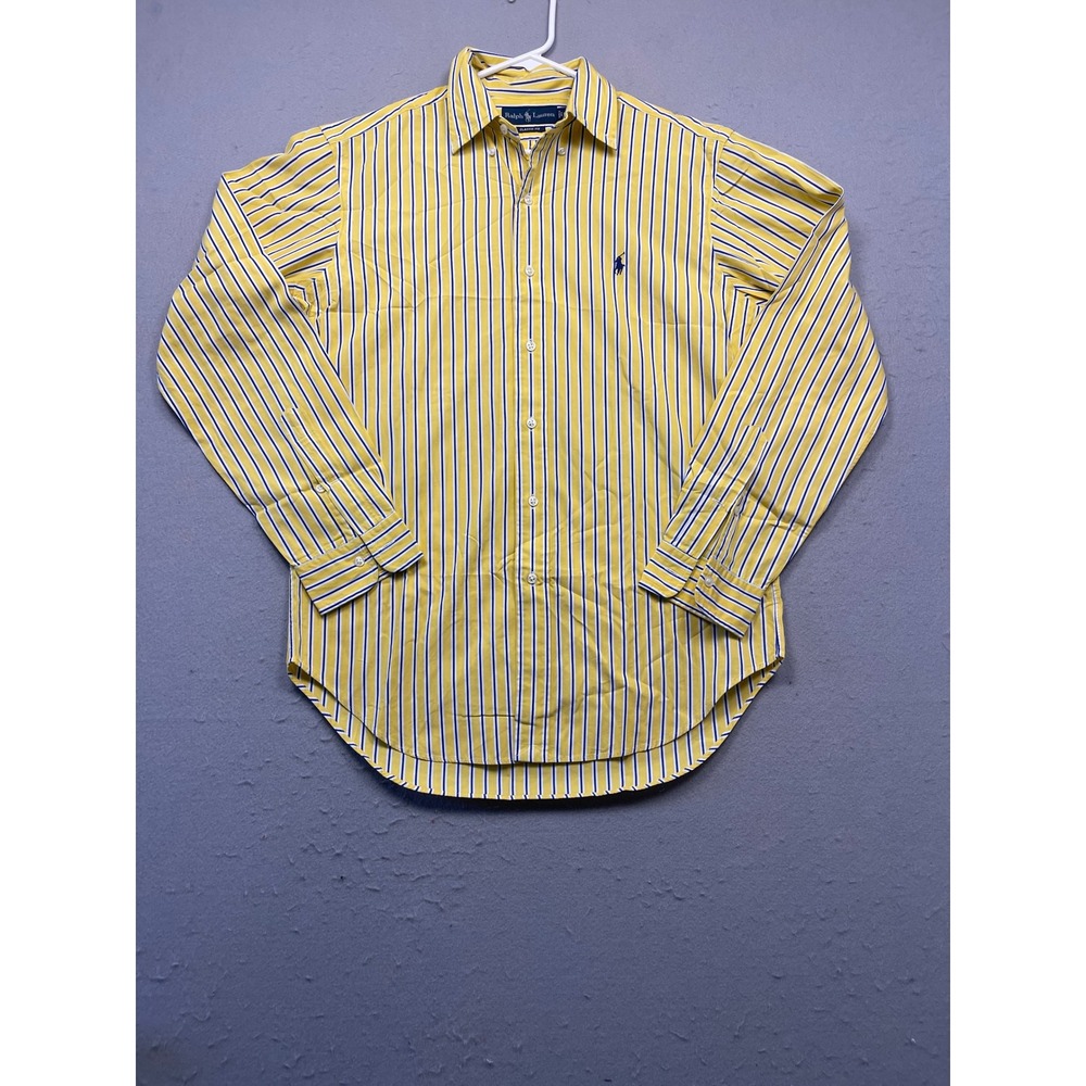 Ralph Lauren Classic Fit Cotton Poplin Yellow Blue Stripe Medium Mens